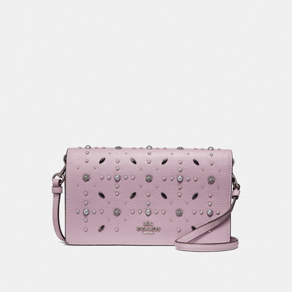 Hayden foldover crossbody store clutch with rivets