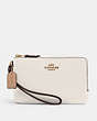 COACH®,DOUBLE CORNER ZIP WRISTLET IN COLORBLOCK,Leather,Gold/Chalk Multi,Front View