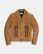 COACH®,COACH X KEITH HARING SUEDE JACKET,Leather,SAND,Front View