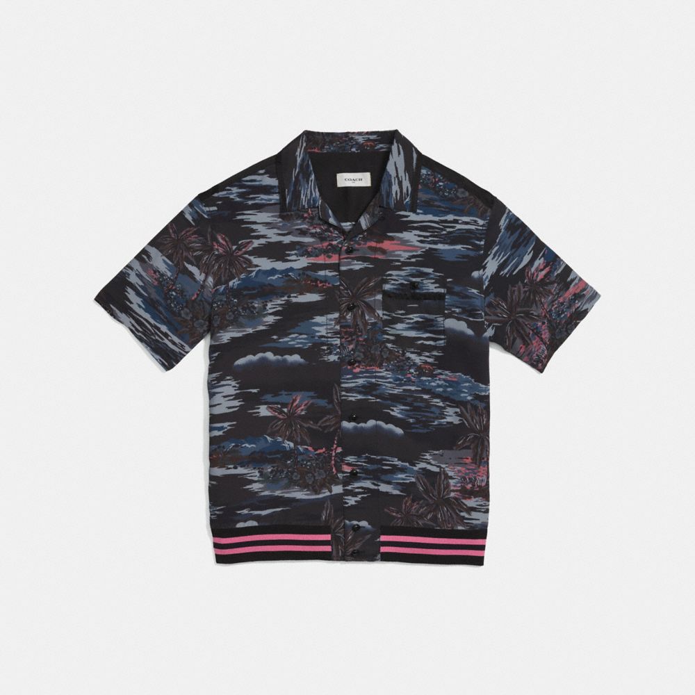 Hawaiian Print Varsity Bowling Shirt