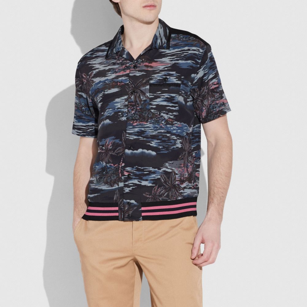 Hawaiian Print Varsity Bowling Shirt