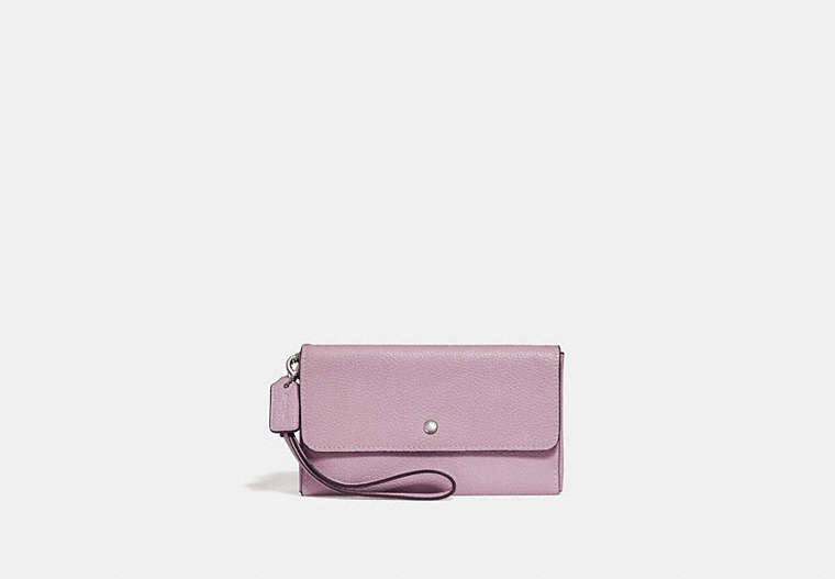 COACH®,TRIPLE SMALL WALLET,pusplitleather,Silver/Ice Purple,Front View