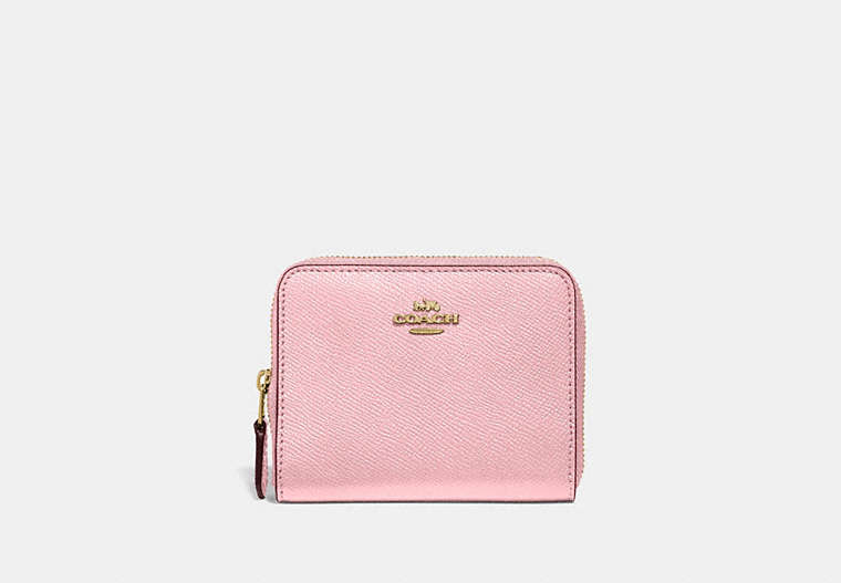 COACH®,SMALL ZIP AROUND WALLET,Leather,Gold/Blossom,Front View