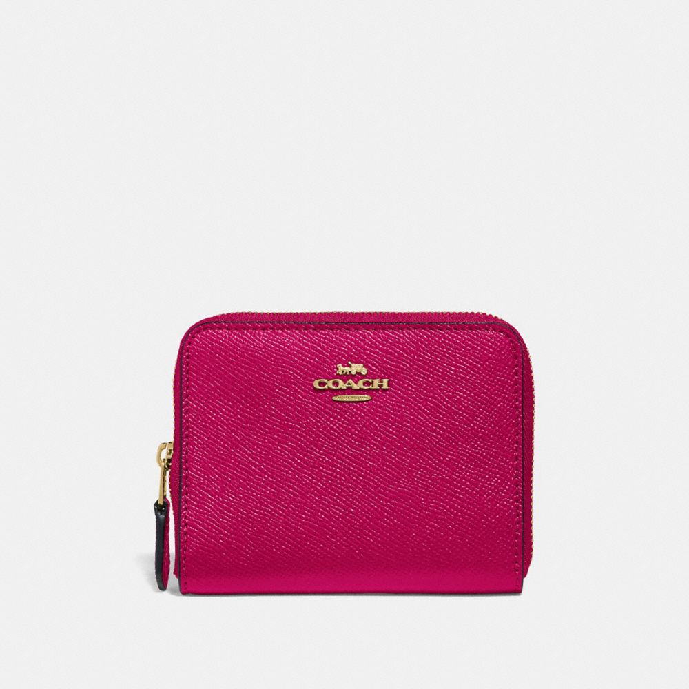 COACH®,SMALL ZIP AROUND WALLET,Leather,Gold/Bright Cherry,Front View