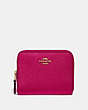 COACH®,SMALL ZIP AROUND WALLET,Leather,Gold/Bright Cherry,Front View