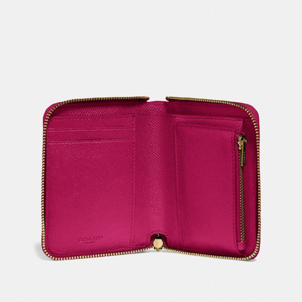 COACH®,SMALL ZIP AROUND WALLET,Leather,Gold/Bright Cherry,Inside View,Top View