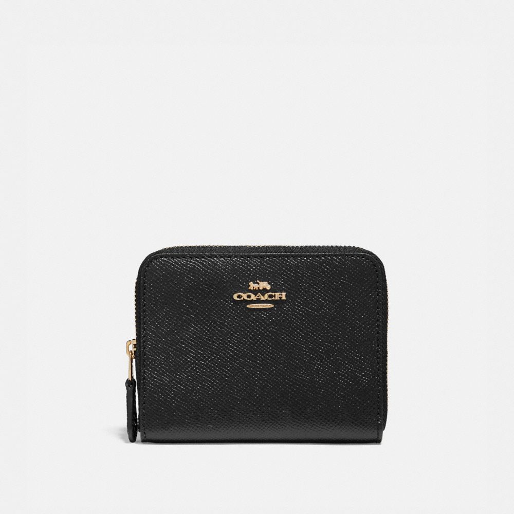 COACH®,SMALL ZIP AROUND WALLET,Leather,Light Gold/Black,Front View