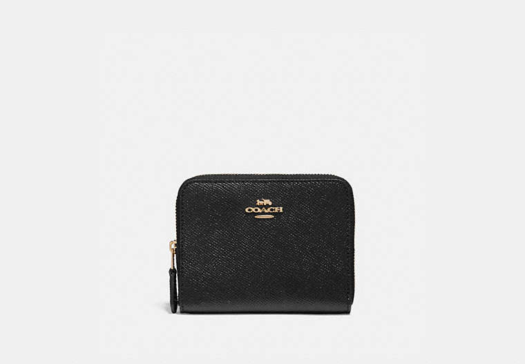 COACH®,SMALL ZIP AROUND WALLET,Leather,Light Gold/Black,Front View