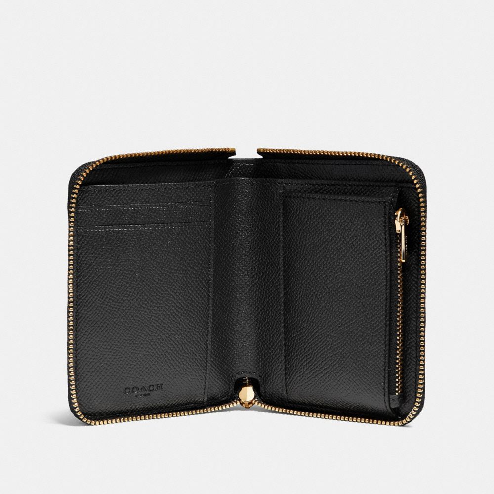 COACH®,SMALL ZIP AROUND WALLET,Leather,Light Gold/Black,Inside View,Top View