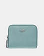COACH®,SMALL ZIP AROUND WALLET,Leather,Silver/Sage,Front View