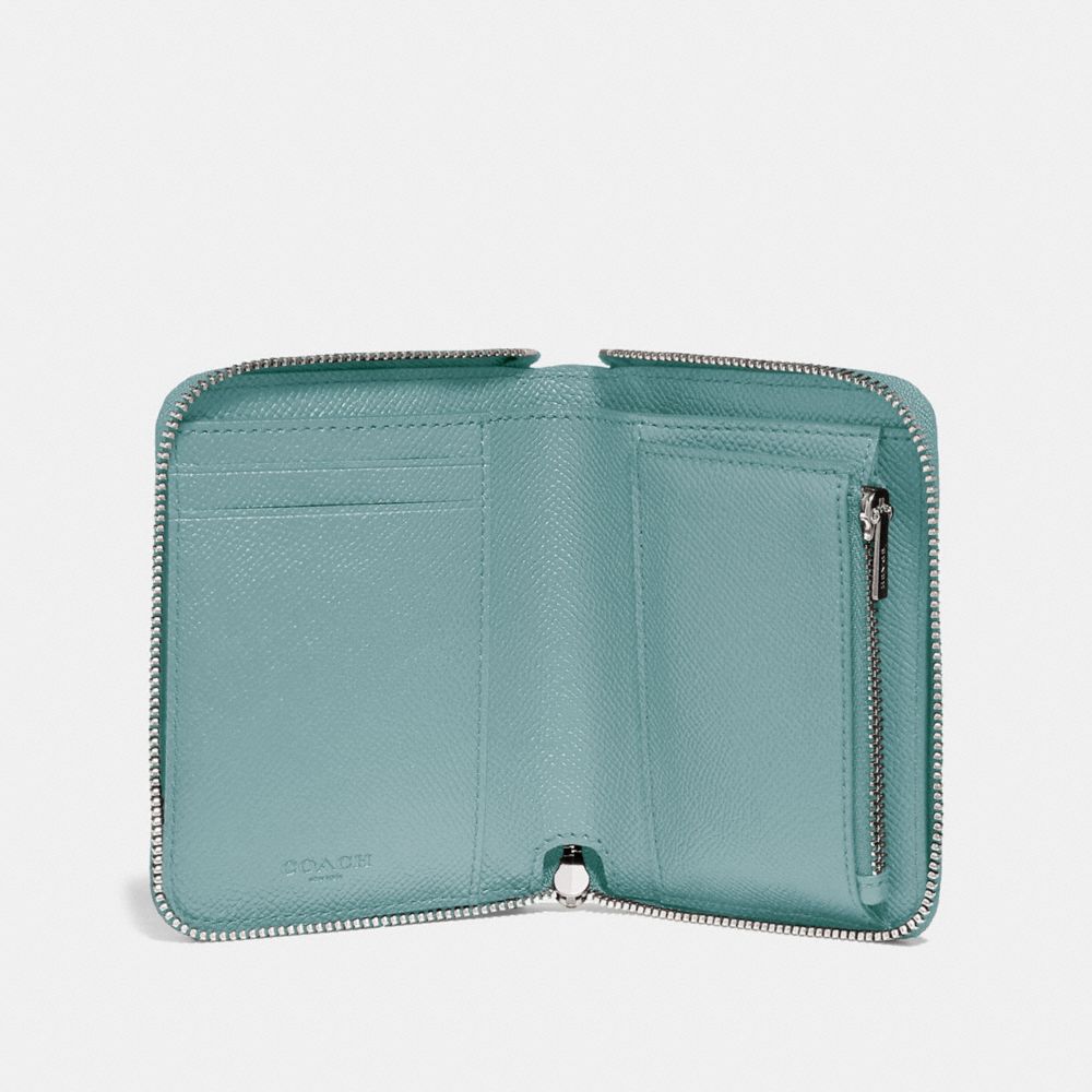 COACH®,SMALL ZIP AROUND WALLET,Leather,Silver/Sage,Inside View,Top View