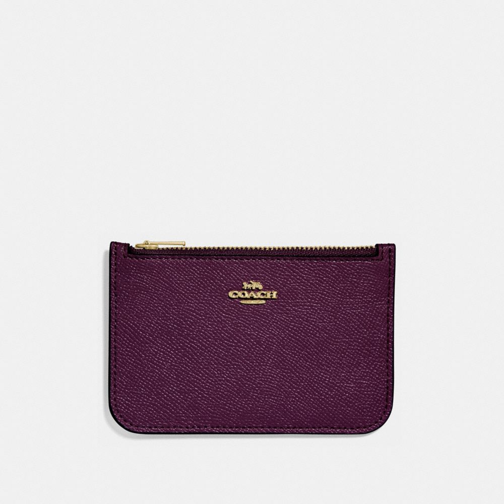 COACH®,ZIP CARD CASE IN COLORBLOCK,pusplitleather,Light Gold/Plum Multi,Front View
