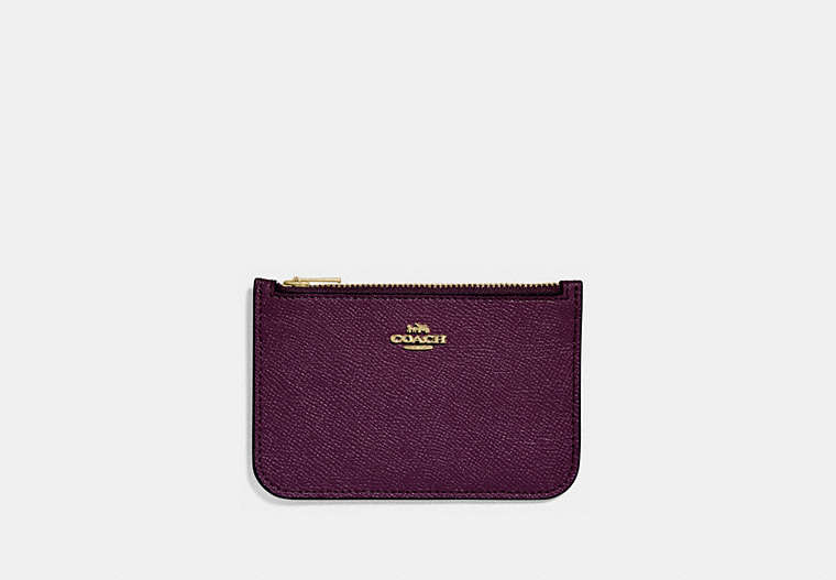 COACH®,ZIP CARD CASE IN COLORBLOCK,pusplitleather,Light Gold/Plum Multi,Front View