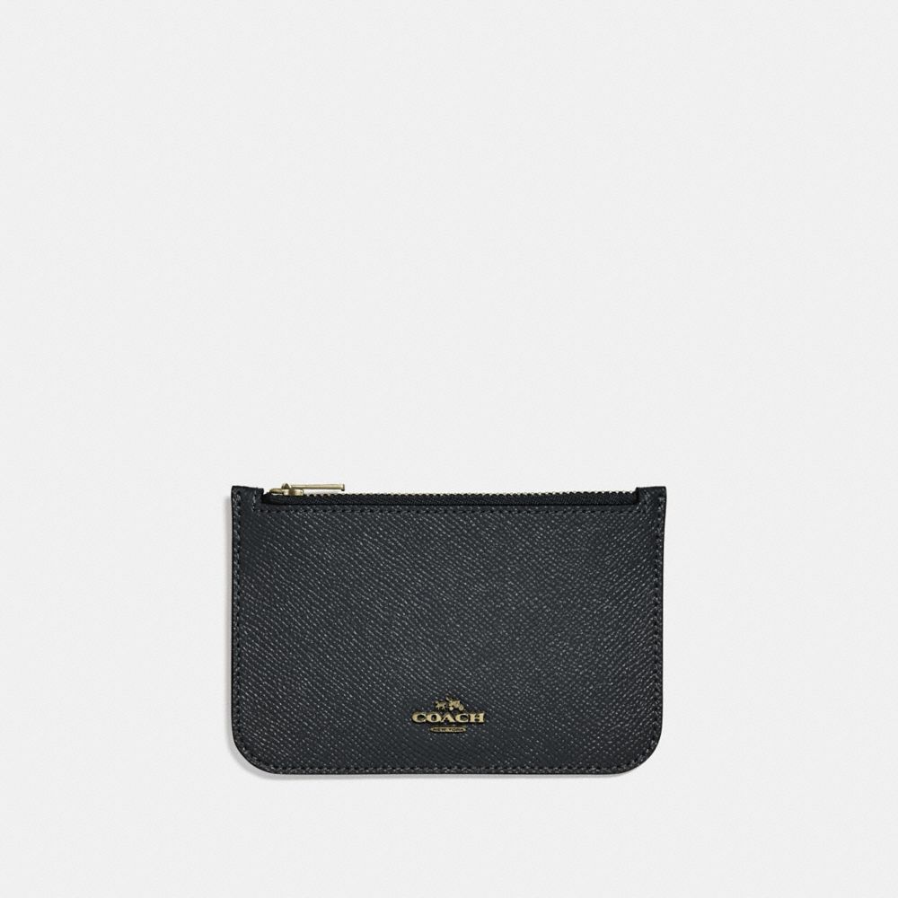 COACH®,ZIP CARD CASE,pusplitleather,Light Gold/Black,Front View