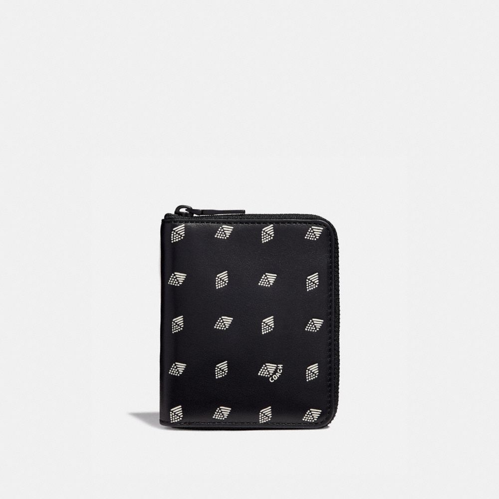 Small Zip Around Wallet With Dot Diamond Print