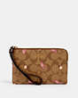 COACH®,CORNER ZIP WRISTLET IN SIGNATURE CANVAS WITH BUTTERFLY PRINT,pvc,Mini,Gold/Khaki Pink Multi,Front View