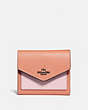 COACH®,SMALL WALLET WITH PRINTED INTERIOR,Leather,Black Copper/Dark Blush Multi,Front View