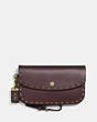 COACH®,CLUTCH WITH RIVETS,Leather,Brass/Oxblood,Front View