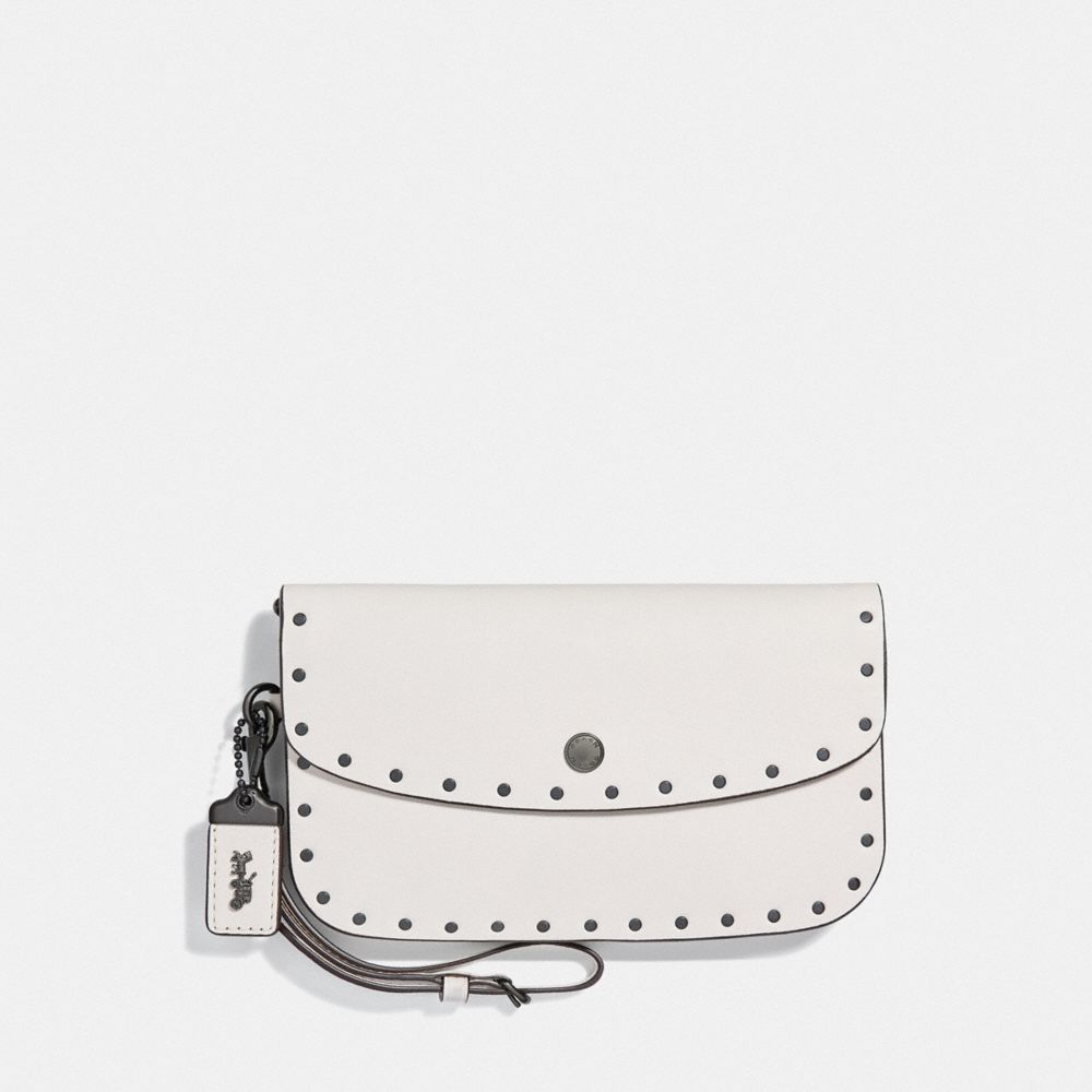 COACH®,CLUTCH WITH RIVETS,Leather,Black Copper/Chalk,Front View