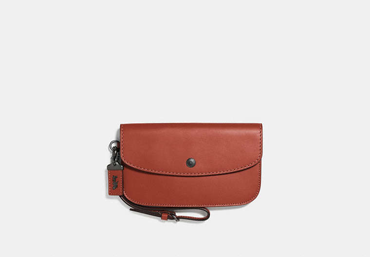 COACH®,CLUTCH,Leather,Black Copper/Chili,Front View