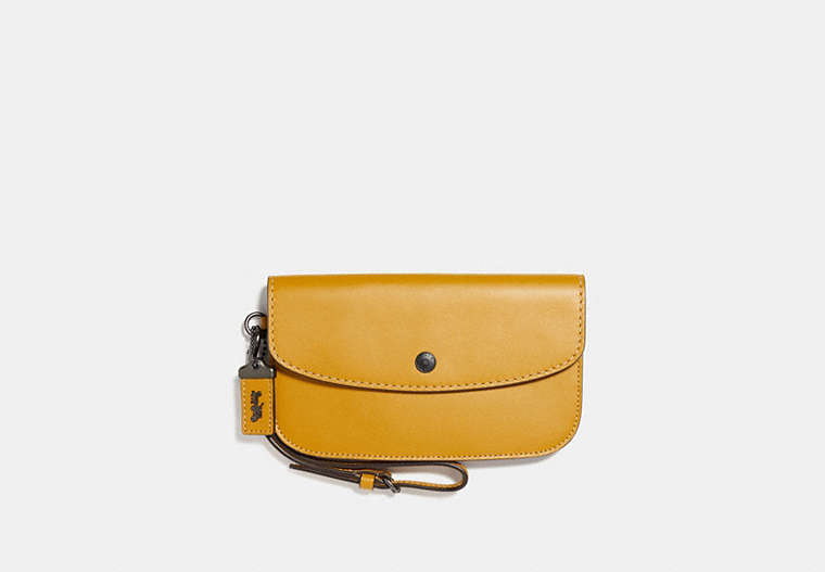 COACH®,CLUTCH,Leather,Pewter/Flax,Front View