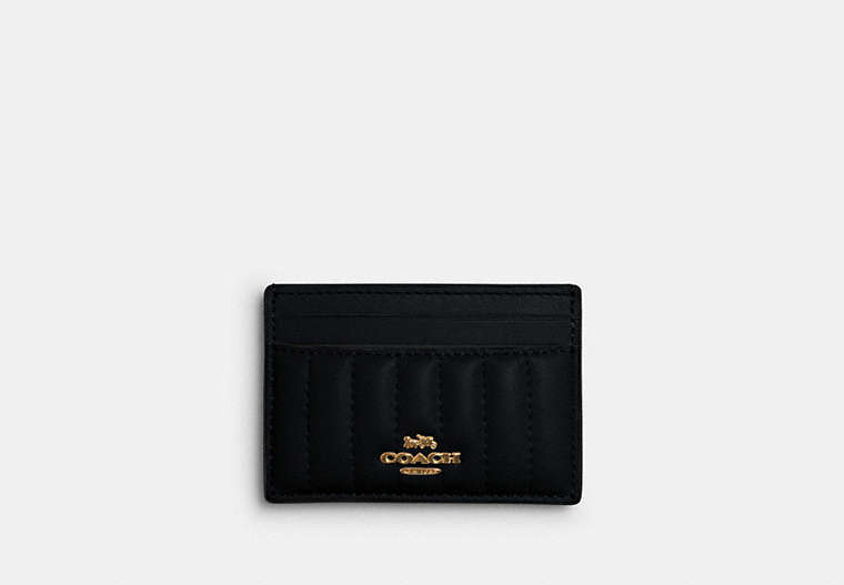 COACH®,CARD CASE WITH LINEAR QUILTING,Leather,Gold/Black,Front View