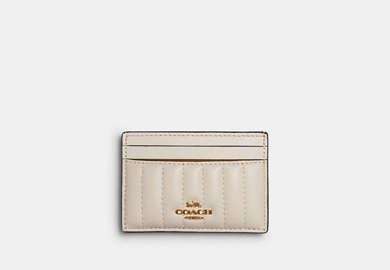 COACH®,CARD CASE WITH LINEAR QUILTING,Leather,Gold/Chalk,Front View