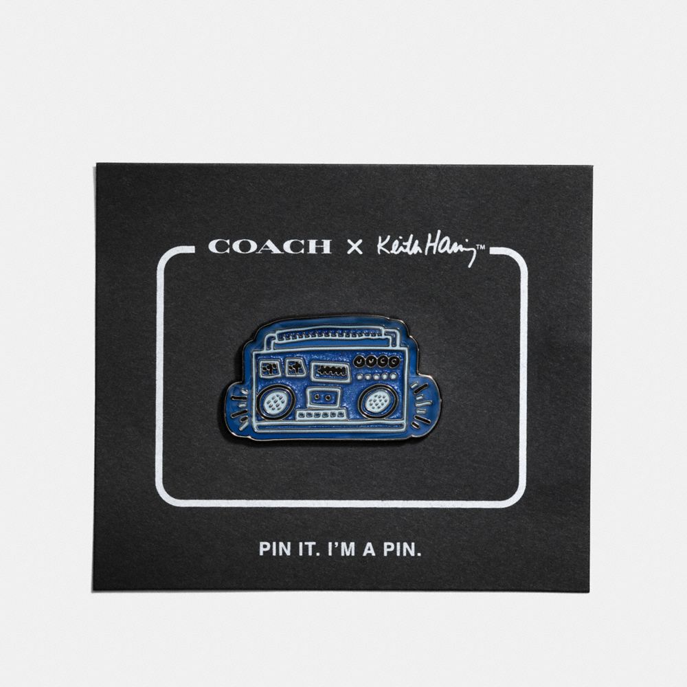 COACH®,COACH X KEITH HARING PIN,Glovetan,Sky Blue,Front View