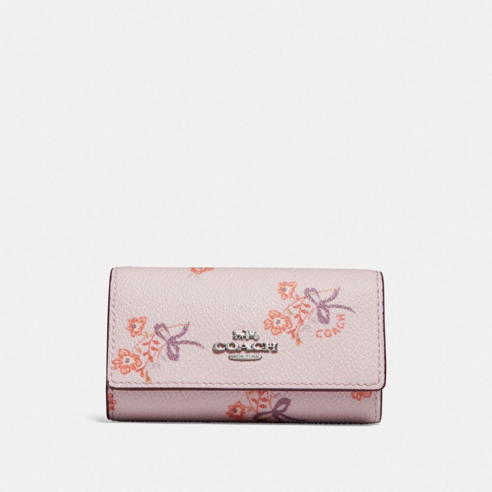 Six Ring Key Case With Floral Bow Print