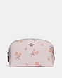 COACH®,COSMETIC CASE 17 WITH FLORAL BOW PRINT,Coated Canvas,Silver/Ice Pink Floral Bow,Front View