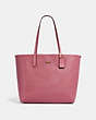 COACH®,REVERSIBLE CITY TOTE IN SIGNATURE CANVAS WITH PRAIRIE ROSE PRINT,pvc,Gold/Light Khaki Pink Multi/Rose,Angle View