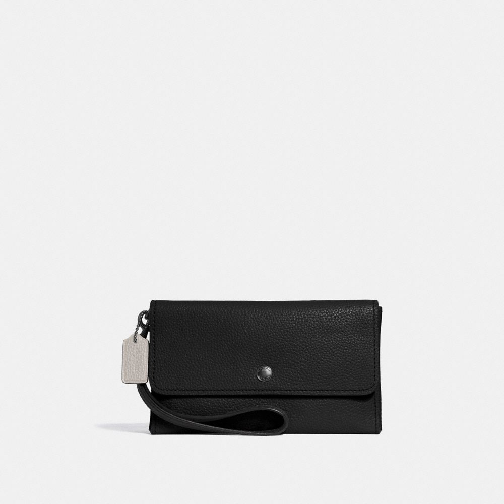 COACH®,TRIPLE SMALL WRISTLET IN COLORBLOCK,Leather,Gunmetal/Black Multi,Front View