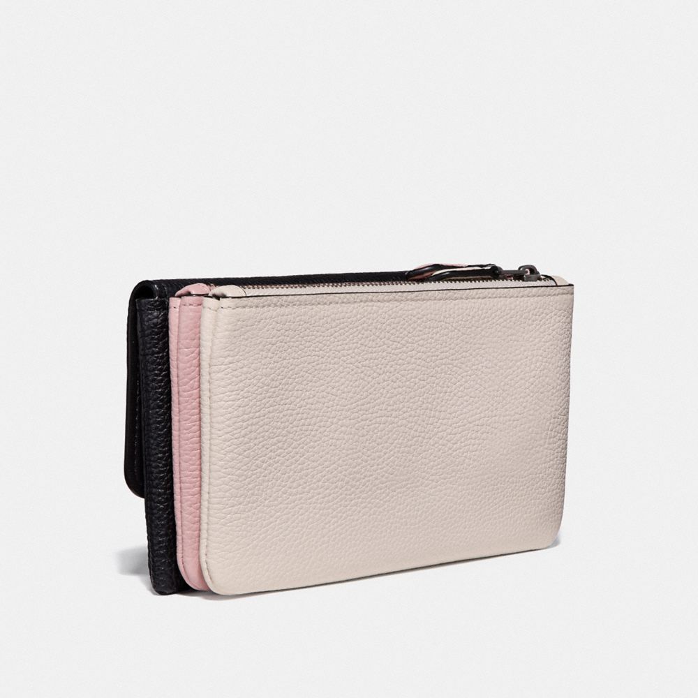 COACH®,TRIPLE SMALL WRISTLET IN COLORBLOCK,Leather,Gunmetal/Black Multi,Angle View