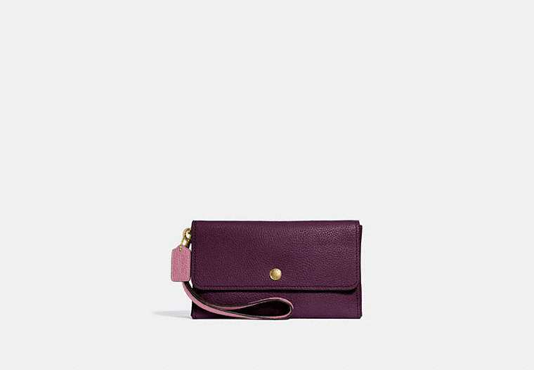 COACH®,TRIPLE SMALL WRISTLET IN COLORBLOCK,Leather,Light Gold/Plum Multi,Front View
