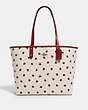 COACH®,REVERSIBLE CITY TOTE WITH LADYBUG PRINT,pvc,X-Large,Silver/Chalk/ Red Multi/ True Red,Front View