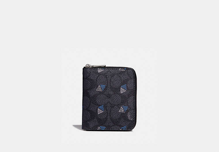 Small Zip Around Wallet In Signature Canvas With Dot Diamond Print