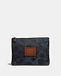 COACH®,LARGE MULTIFUNCTIONAL POUCH WITH CAMO PRINT,Leather,Denim,Front View