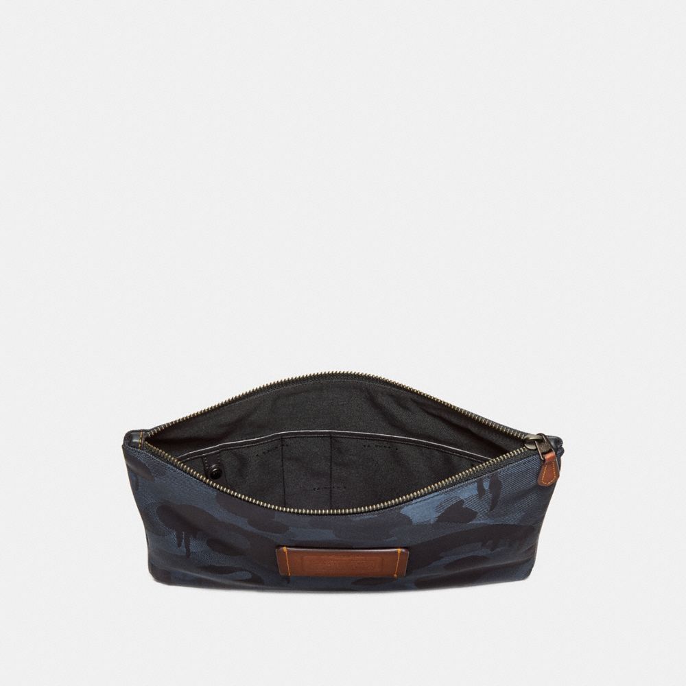 COACH®,LARGE MULTIFUNCTIONAL POUCH WITH CAMO PRINT,Leather,Denim,Inside View,Top View