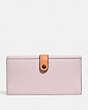 COACH®,SLIM TRIFOLD WALLET IN COLORBLOCK,Leather,Black Copper/Ice Pink,Front View