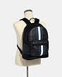 COACH®,WEST BACKPACK IN SIGNATURE CANVAS WITH VARSITY STRIPE,pvc,Gunmetal/Charcoal/Denim/Chalk,Alternate View
