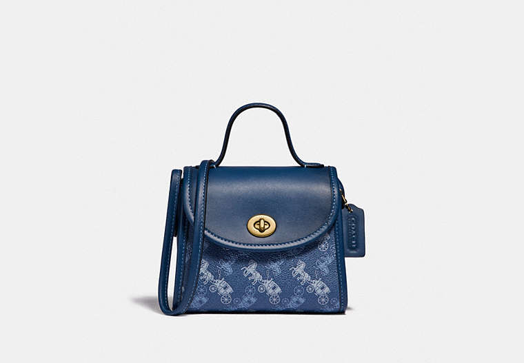 COACH®,TURNLOCK TOP HANDLE WITH HORSE AND CARRIAGE PRINT,Coated Canvas,Small,Brass/Blue True Blue,Front View