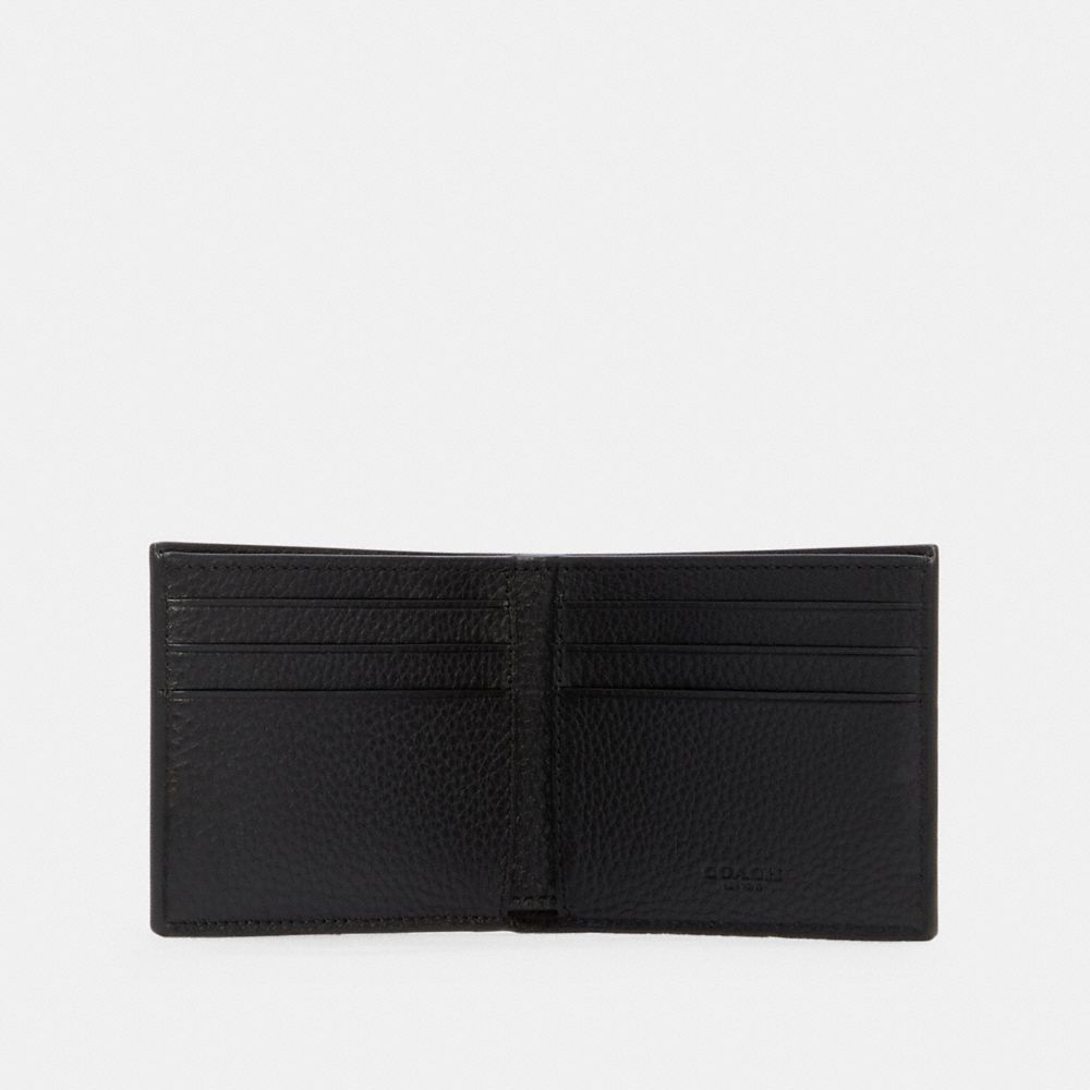 COACH®,SLIM BILLFOLD WALLET WITH VARSITY STRIPE,Novelty Leather,Mini,Gunmetal/Black Saddle/Midnight,Inside View,Top View