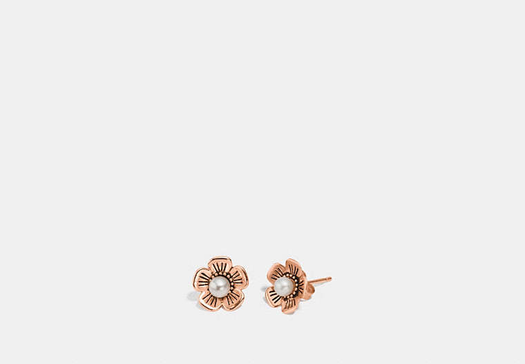 COACH®,FRESHWATER PEARL TEA ROSE EARRINGS,Mixed Material,Rose Gold,Front View