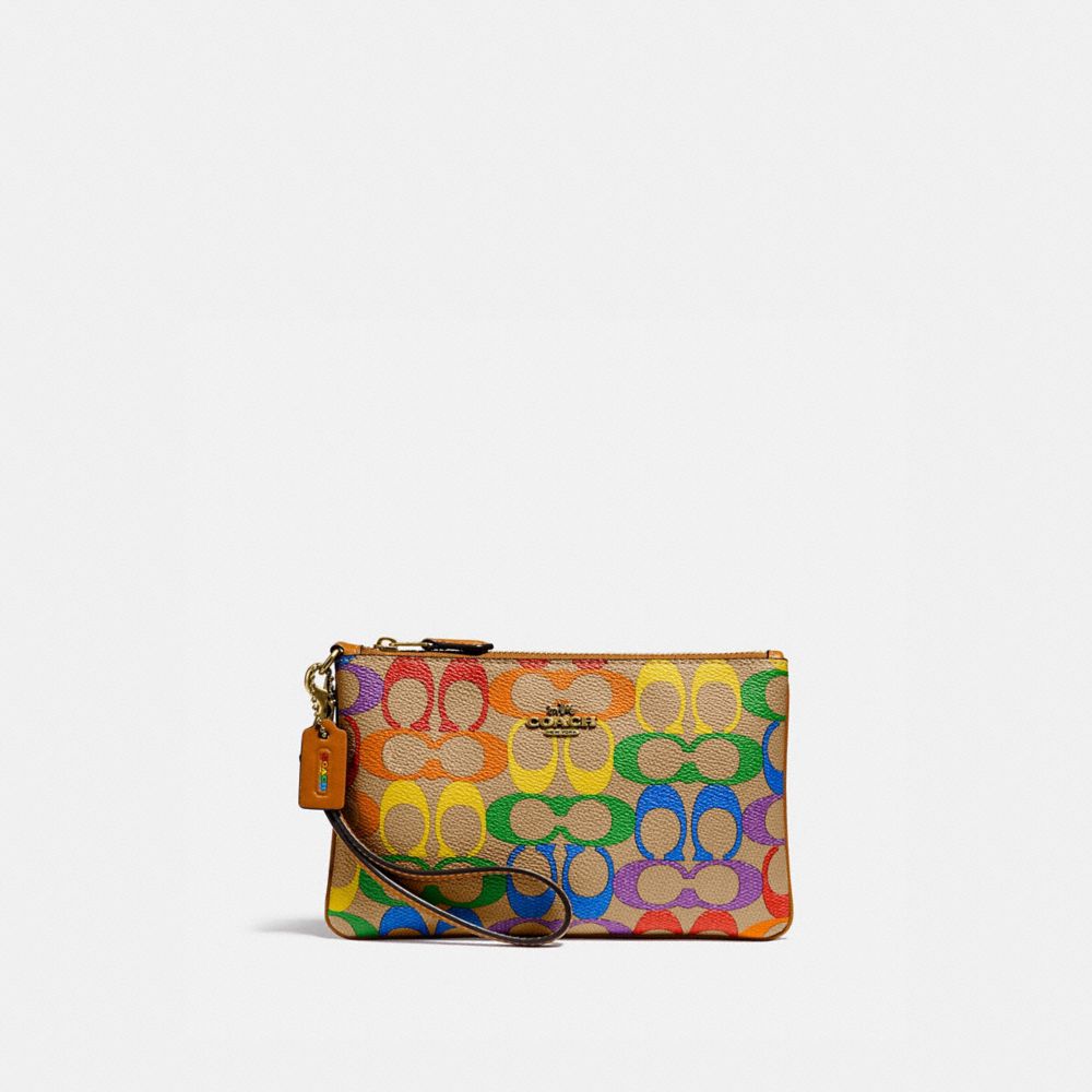 Small Wristlet In Rainbow Signature Canvas