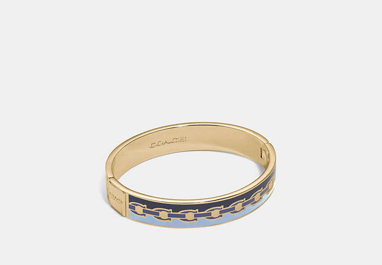 COACH®,SIGNATURE CHAIN HINGED BANGLE,Metal,Gold/BLUE,Front View