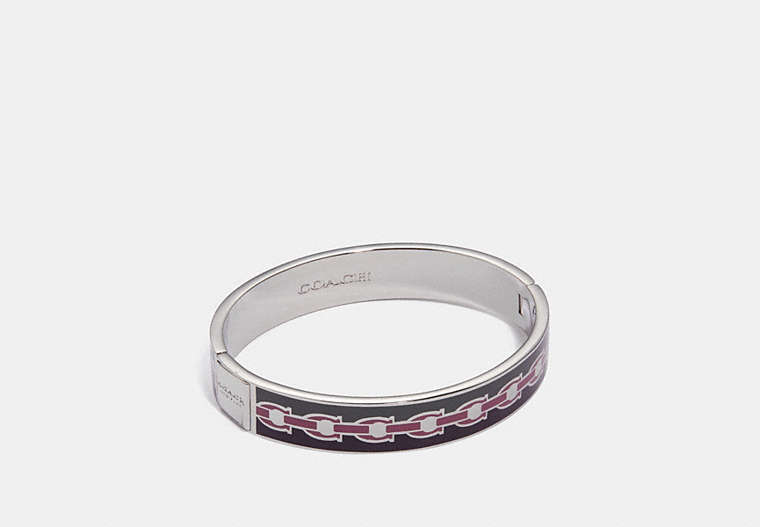 COACH®,SIGNATURE CHAIN HINGED BANGLE,Metal,Silver/PLUM MULTI,Front View