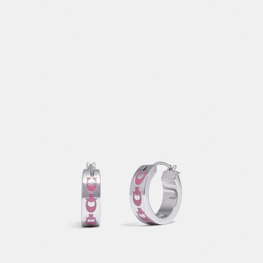 COACH®,SIGNATURE CHAIN HUGGIE EARRINGS,Metal,Silver/Rose,Front View