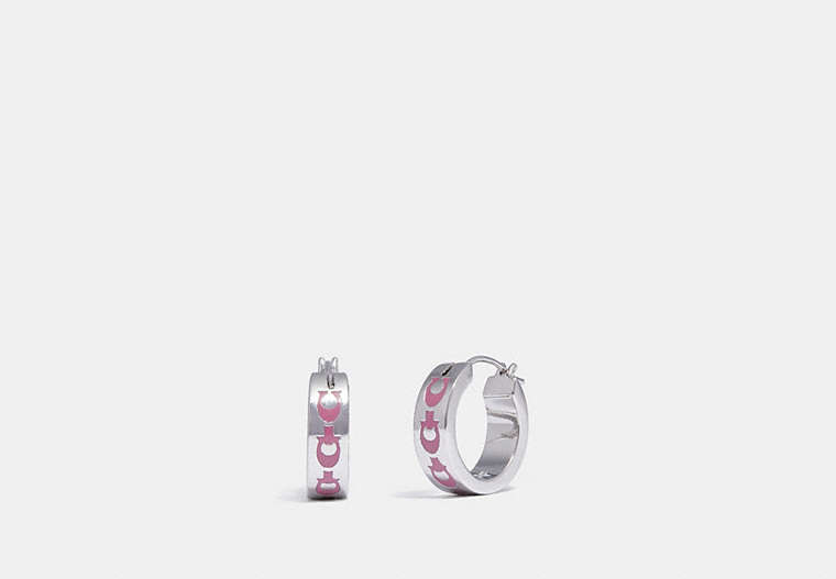 COACH®,SIGNATURE CHAIN HUGGIE EARRINGS,Metal,Silver/Rose,Front View