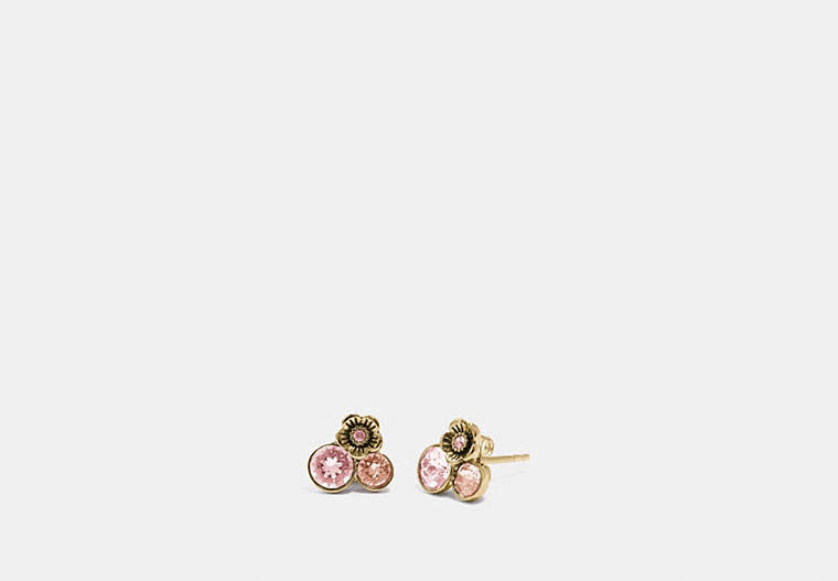 COACH®,TEA ROSE CLUSTER STUD EARRINGS,Metal,Gold/Pink,Front View