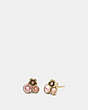 COACH®,TEA ROSE CLUSTER STUD EARRINGS,Metal,Gold/Pink,Front View
